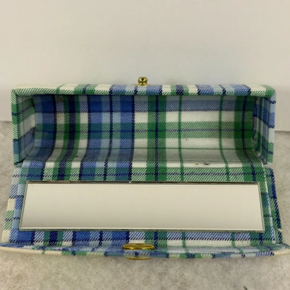 Pendleton Plaid Wool‎ Lipstick Case Small Mirror Compact Blue Green Tartan OS